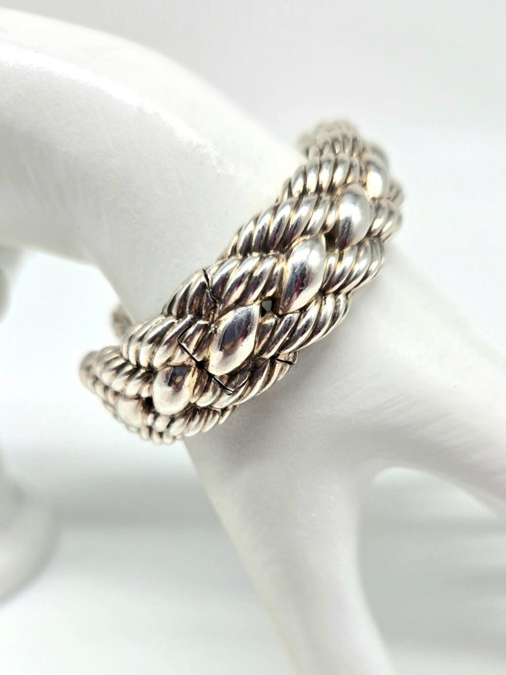 Authentic David Yurman Sterling Silver Hinged Woven Cuff Bracelet